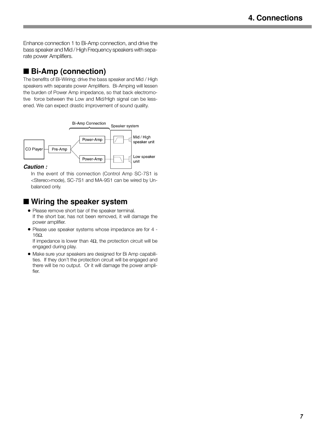 Marantz MA-9S1 manual Bi-Amp connection 