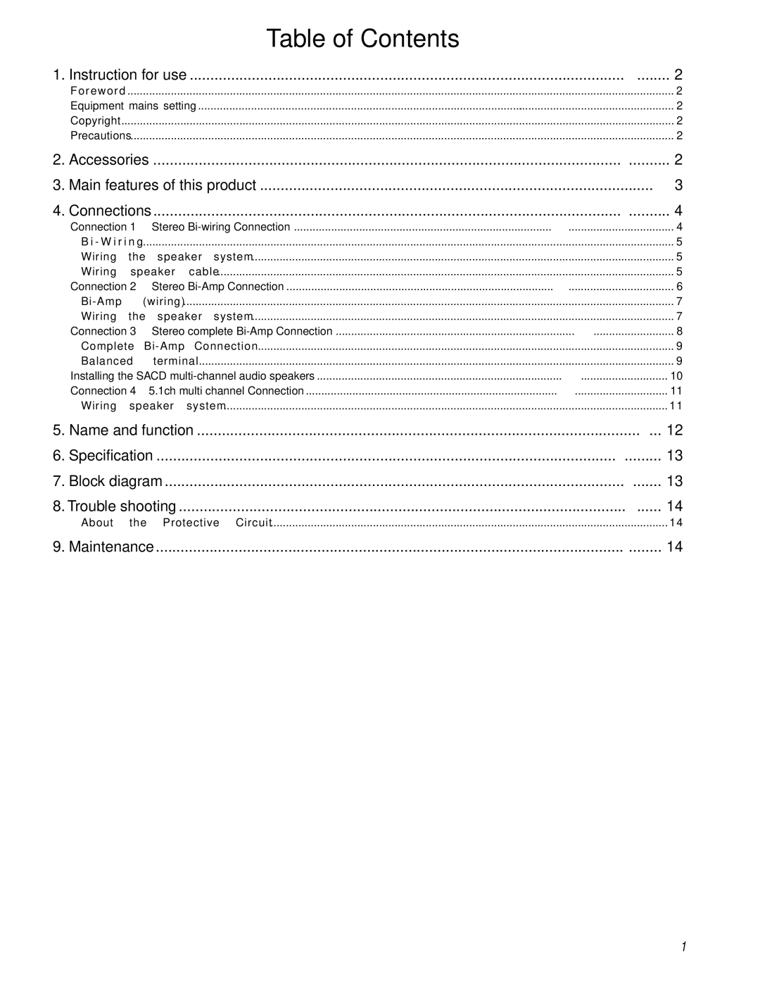 Marantz MA-9S1 manual Table of Contents 