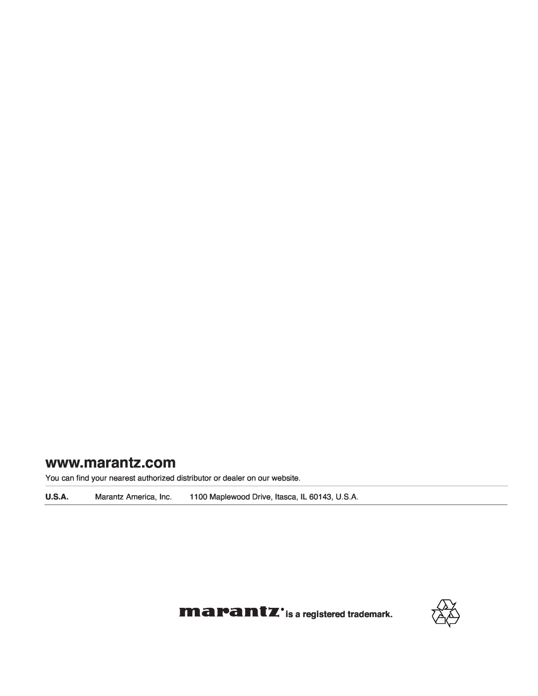 Marantz MA-9S1 manual is a registered trademark, U.S.A 