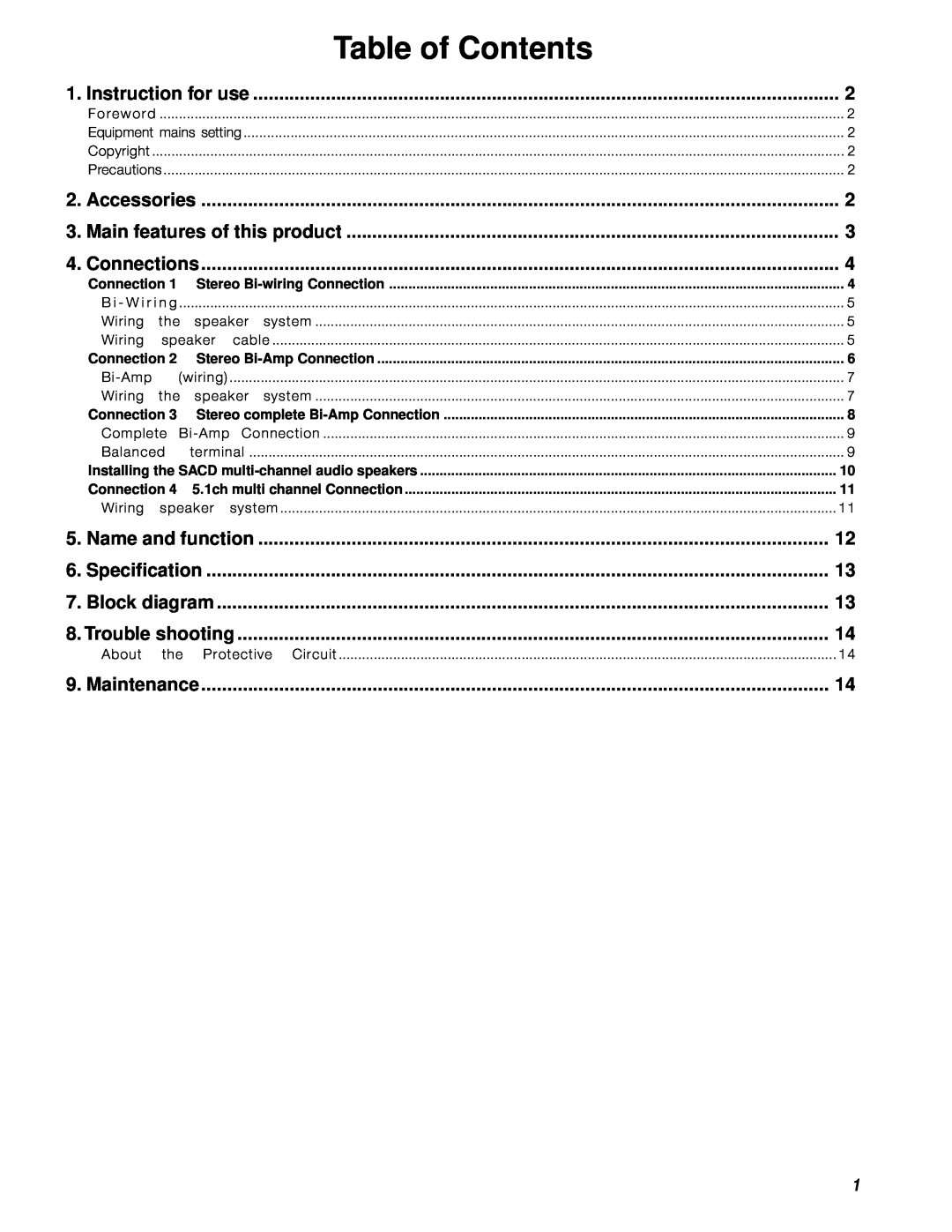 Marantz MA-9S1 manual Table of Contents 