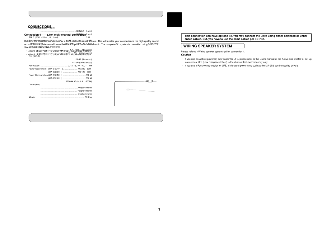 Marantz MA-9S2 manual Specification, Block Diagram, Dimensions 