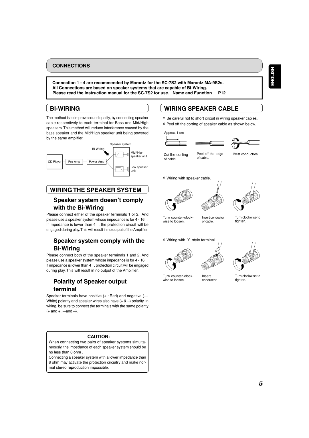 Marantz MA-9S2 manual Bi-Wiring, Wiring the Speaker System, Wiring Speaker Cable 