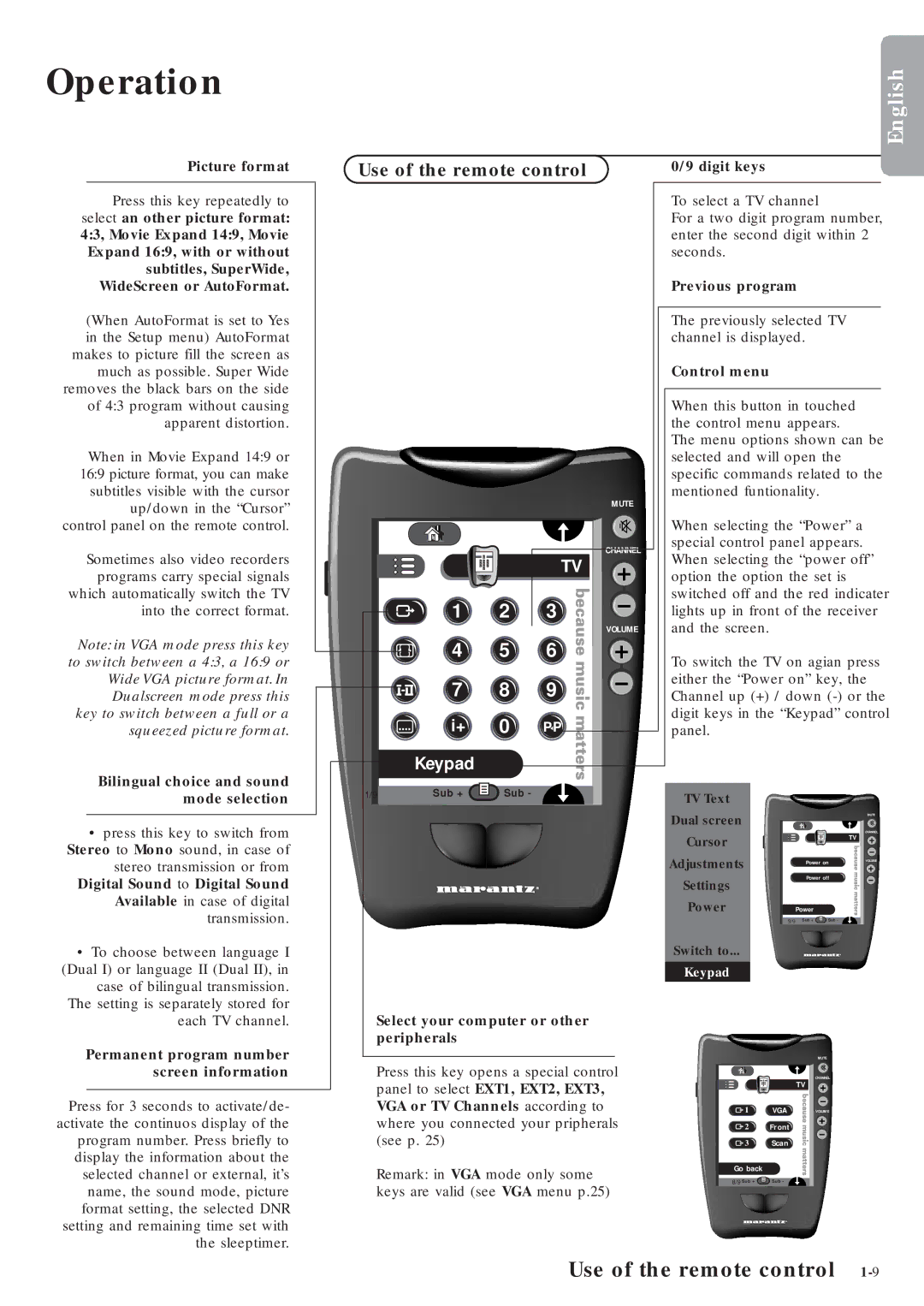 Marantz MAR0076 manual Use of the remote control 