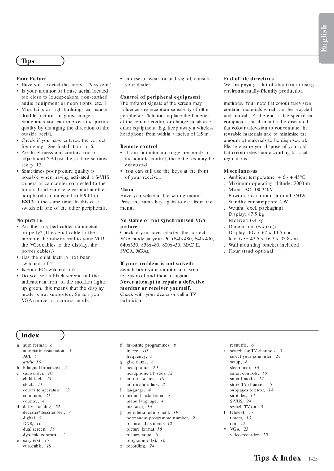 Marantz MAR0076 manual Tips & Index 