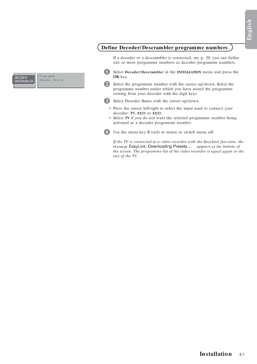 Marantz MAR0076 manual Define Decoder/Descrambler programme numbers 