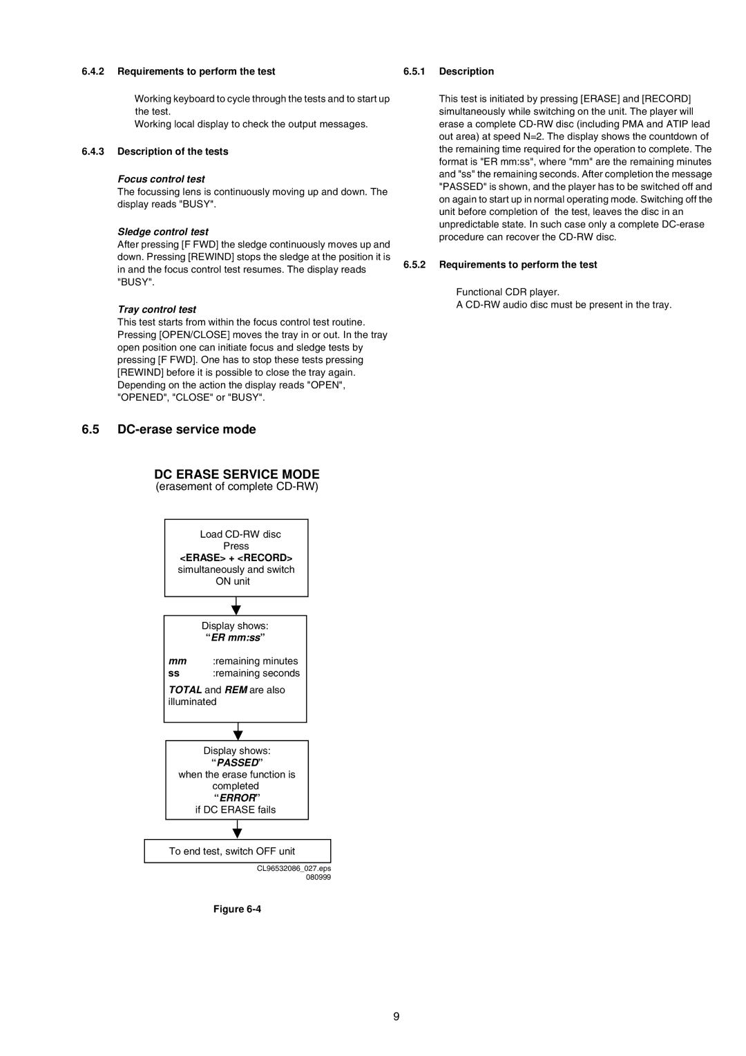 Marantz MAR775, MAR770, DR-6000 service manual DC-erase service mode, Erasement of complete CD-RW 