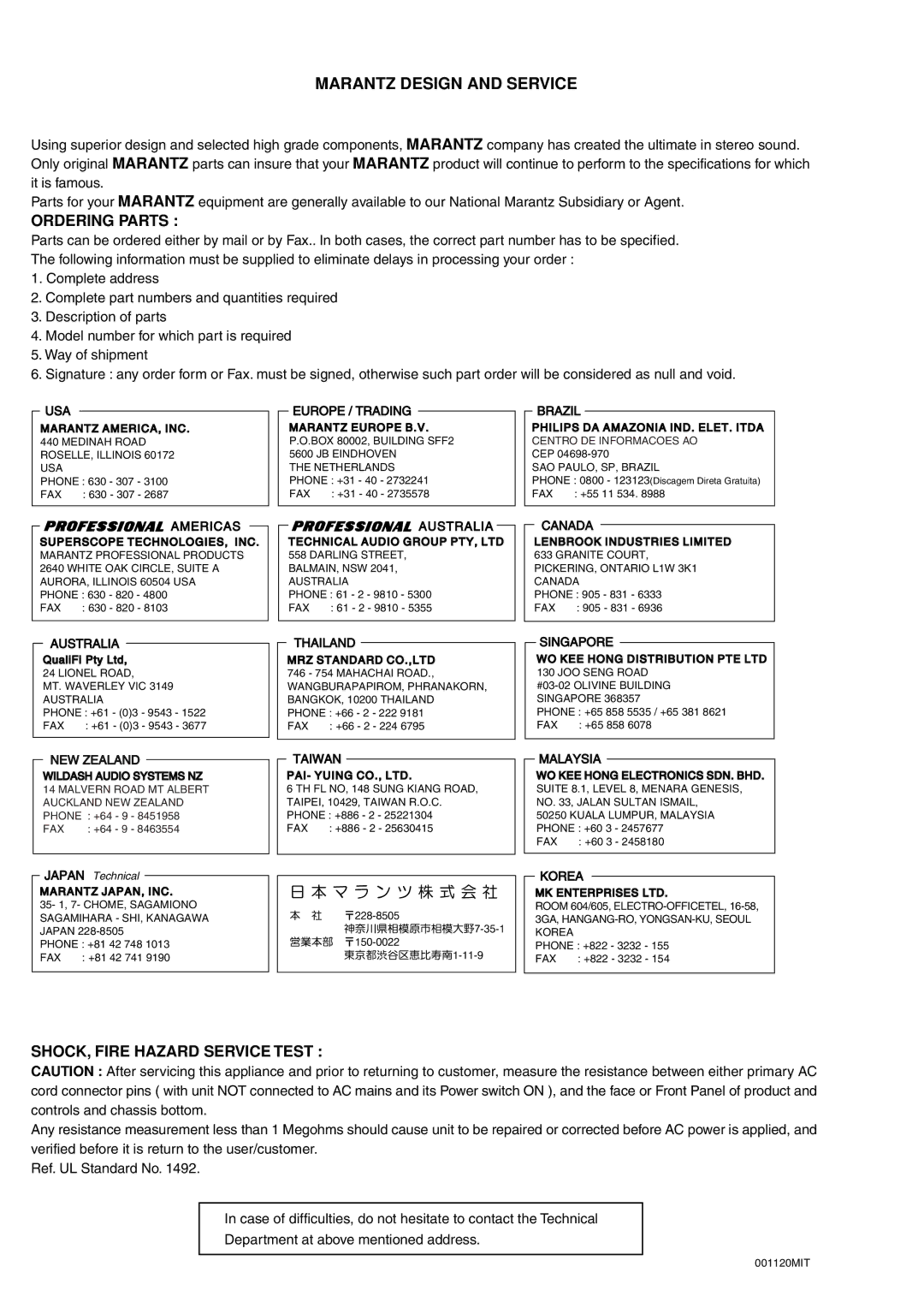 Marantz MAR775 Usa, Europe / Trading, Brazil, Americas, Australia, Canada, NEW Zealand, Thailand, Taiwan, Singapore, Korea 