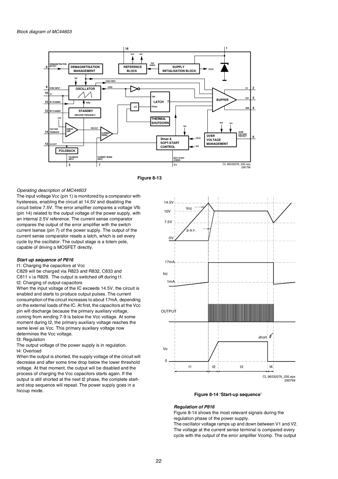 Marantz MAR770 Block diagram of MC44603, Operating description of MC44603, Start up sequence of P816, Regulation of P816 