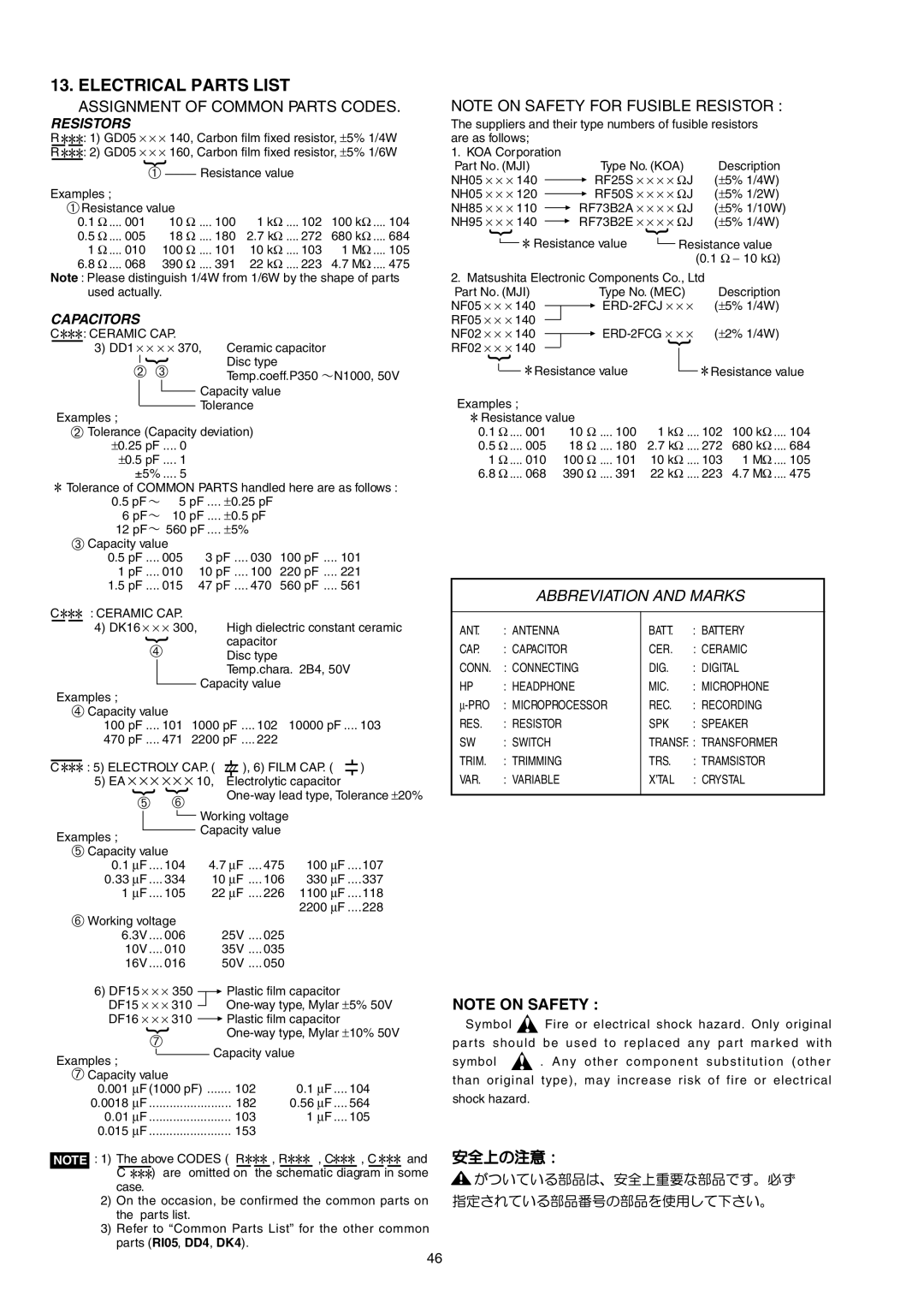 Marantz MAR770, DR-6000, MAR775 service manual Electrical Parts List, Ceramic CAP, Electroly CAP 