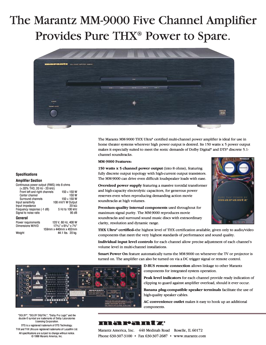 Marantz specifications The Marantz MM-9000Five Channel Amplifier, Provides Pure THX Power to Spare 