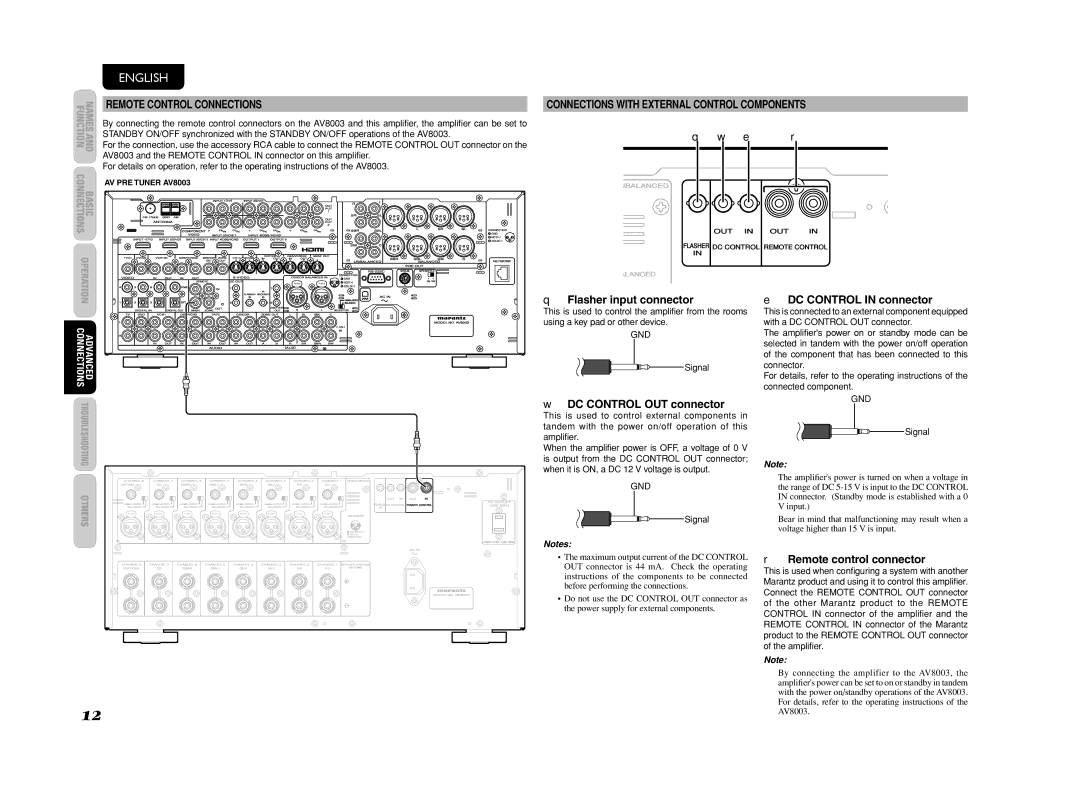 Marantz MM8003 manual Remote Control Connections, Connections with External Control Components, Signal 