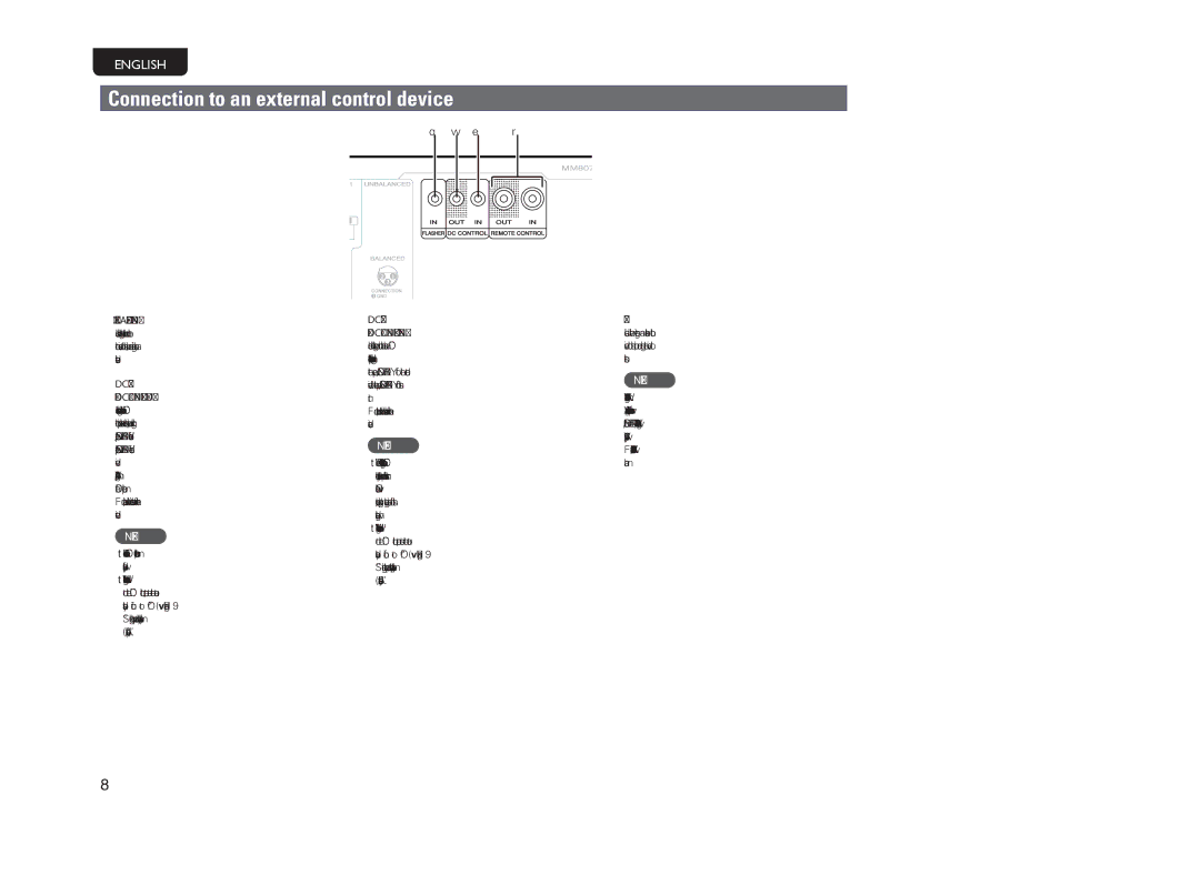 Marantz MM8077 Connection to an external control device, QFlasher input connector Flasher, WDC control output connector 