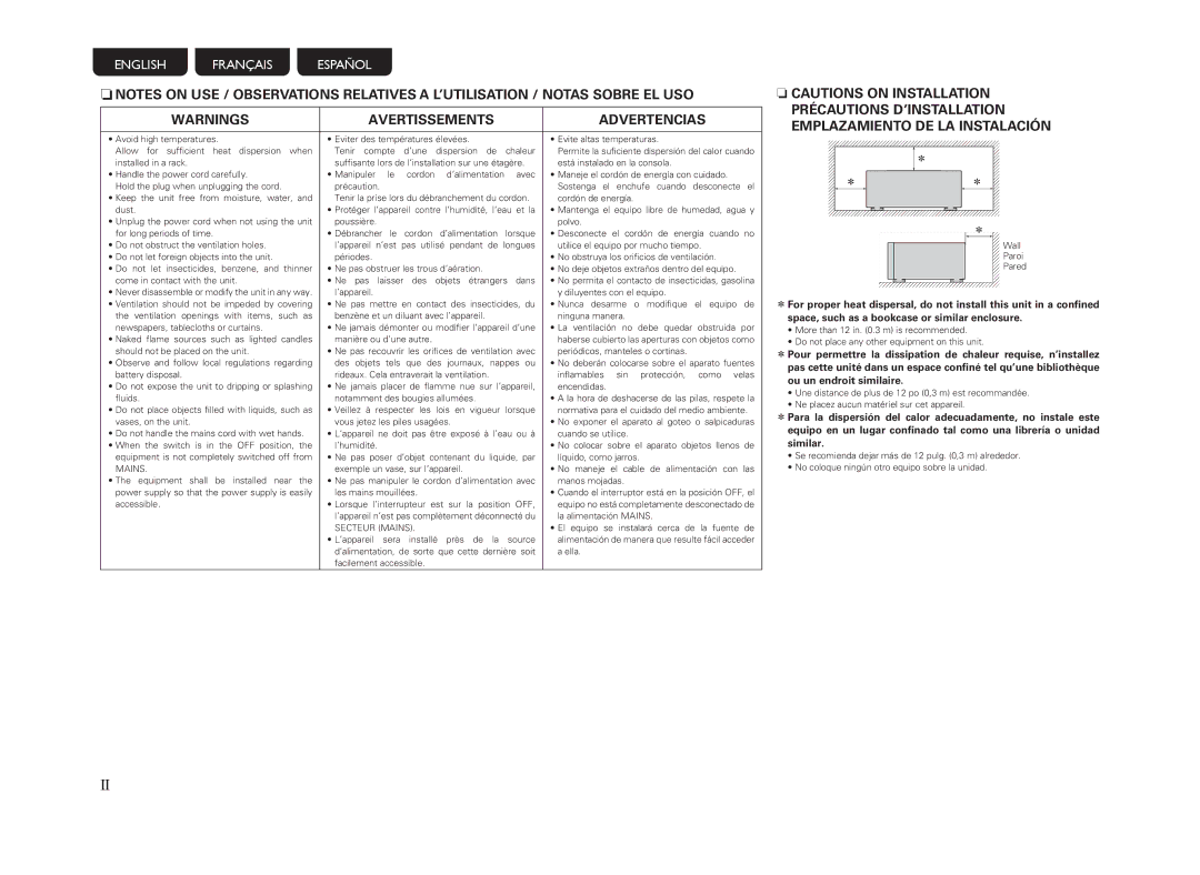 Marantz MM8077 owner manual Avertissements Advertencias 