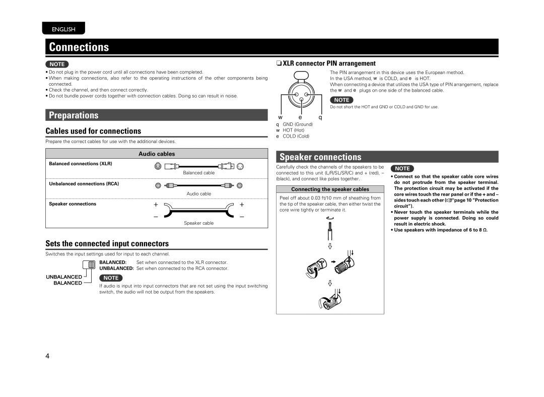 Marantz MM8077 owner manual Connections, Preparations, Speaker connections 