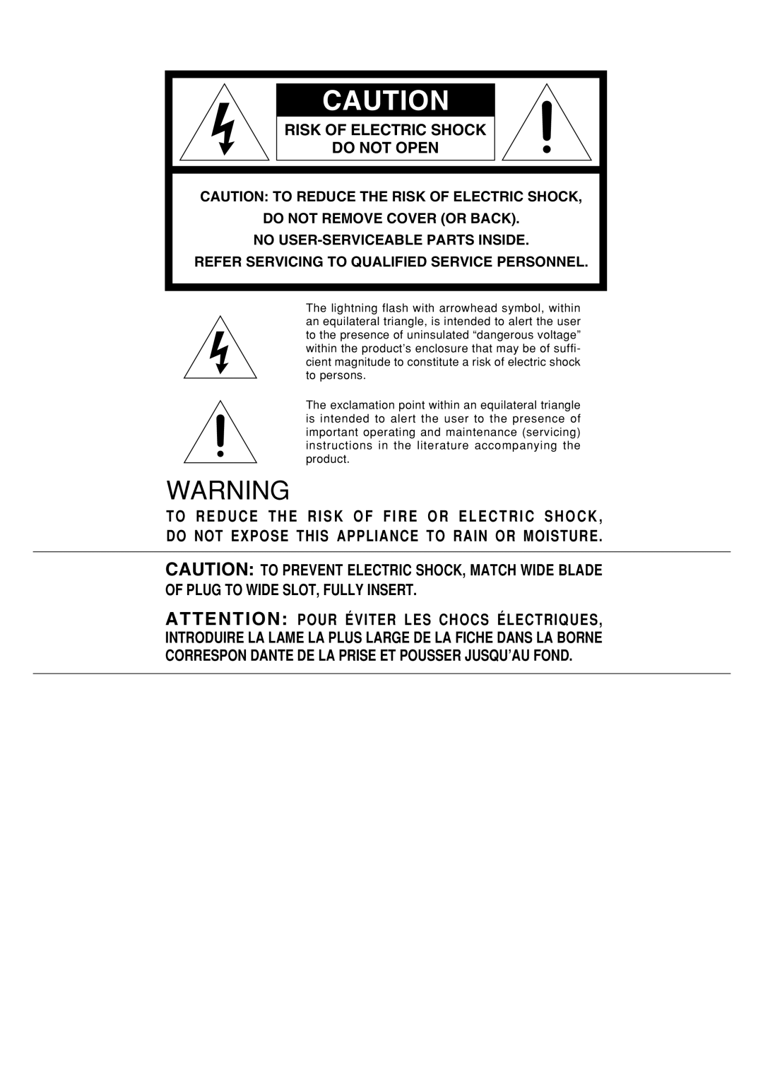 Marantz MM9000 manual Risk of Electric Shock Do not Open 