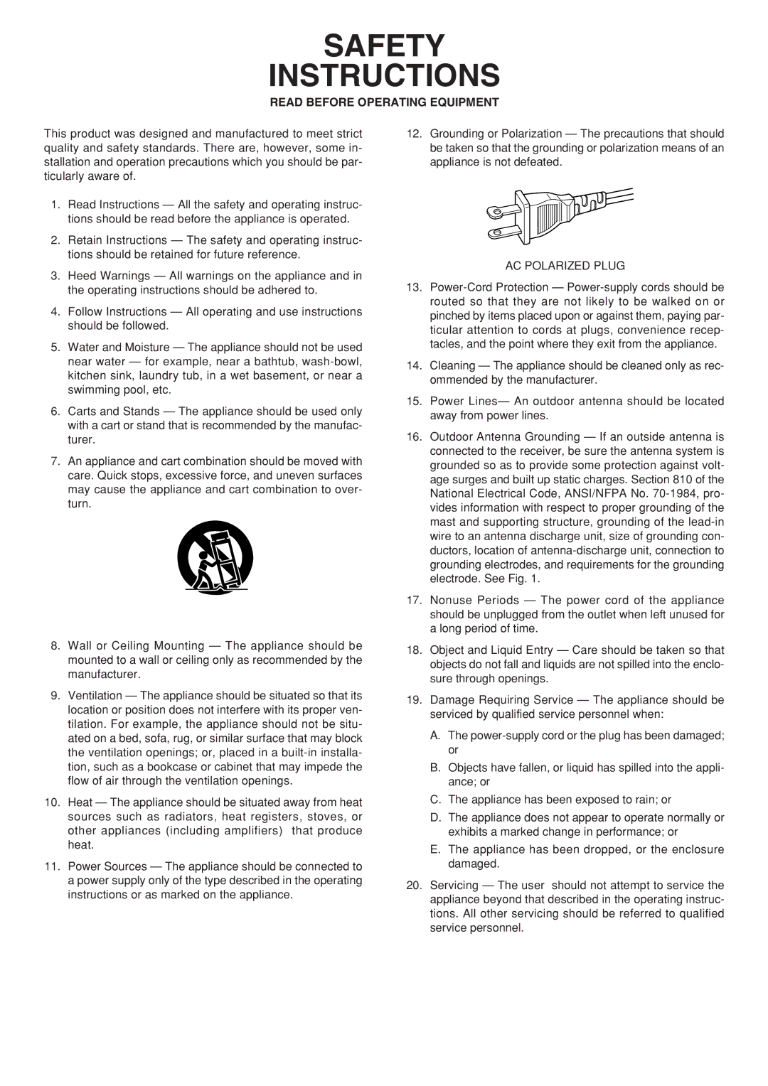 Marantz MM9000 manual Safety Instructions 