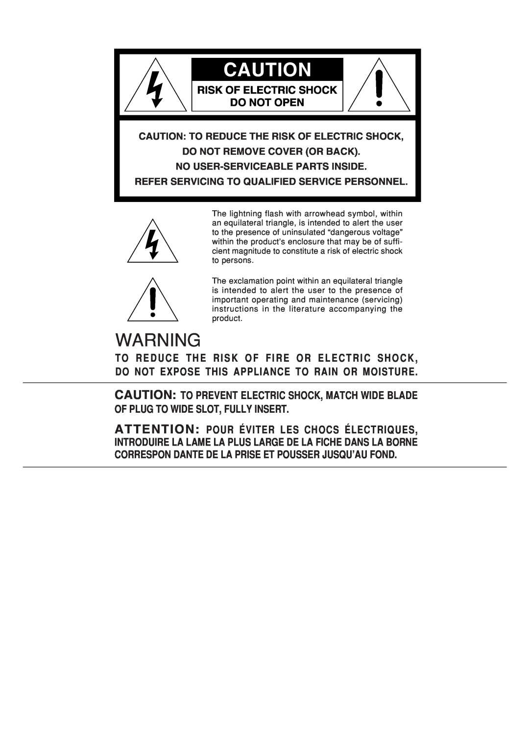 Marantz MM9000 manual Risk Of Electric Shock Do Not Open 
