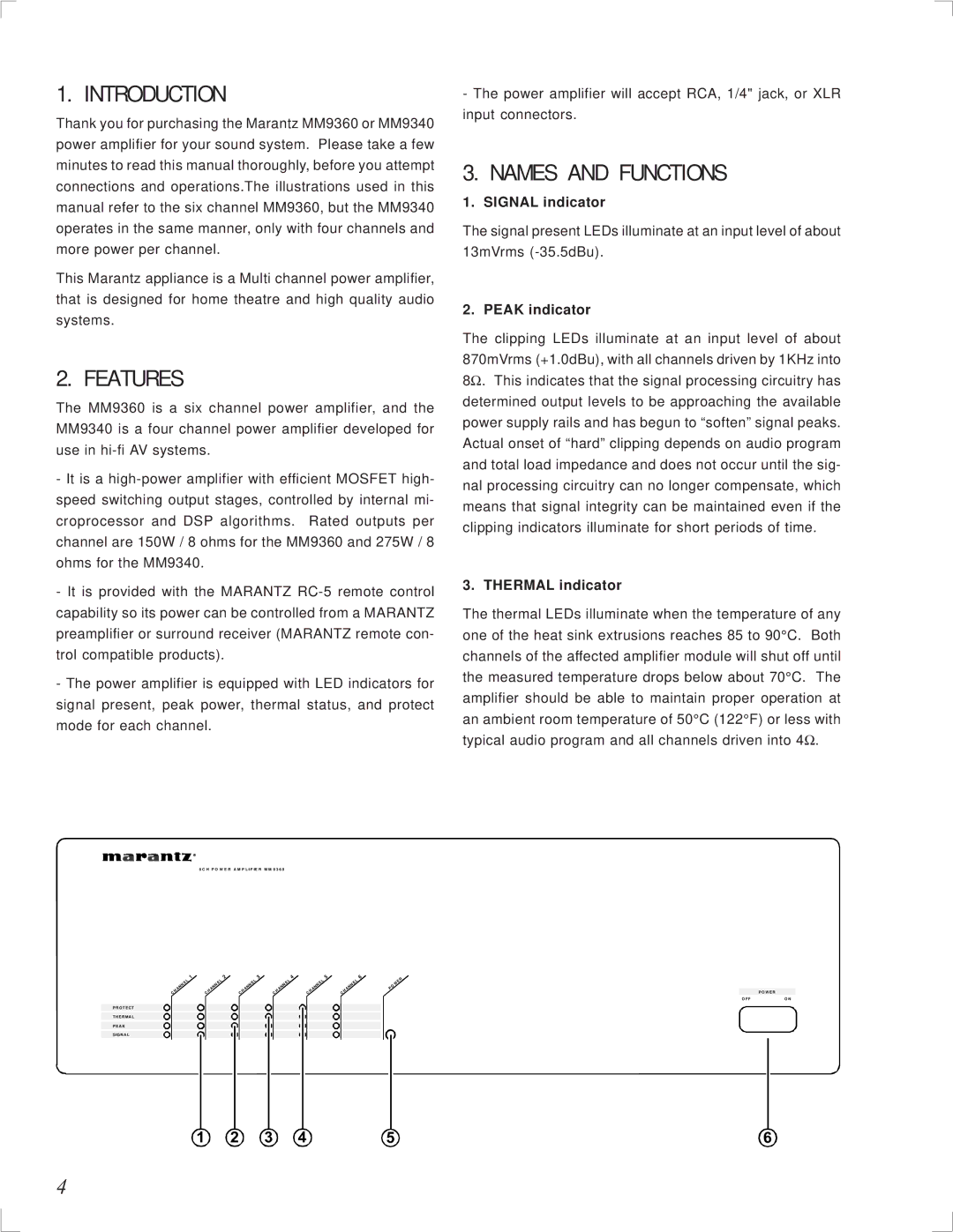 Marantz MM9360 manual Introduction, Features, Names and Functions 