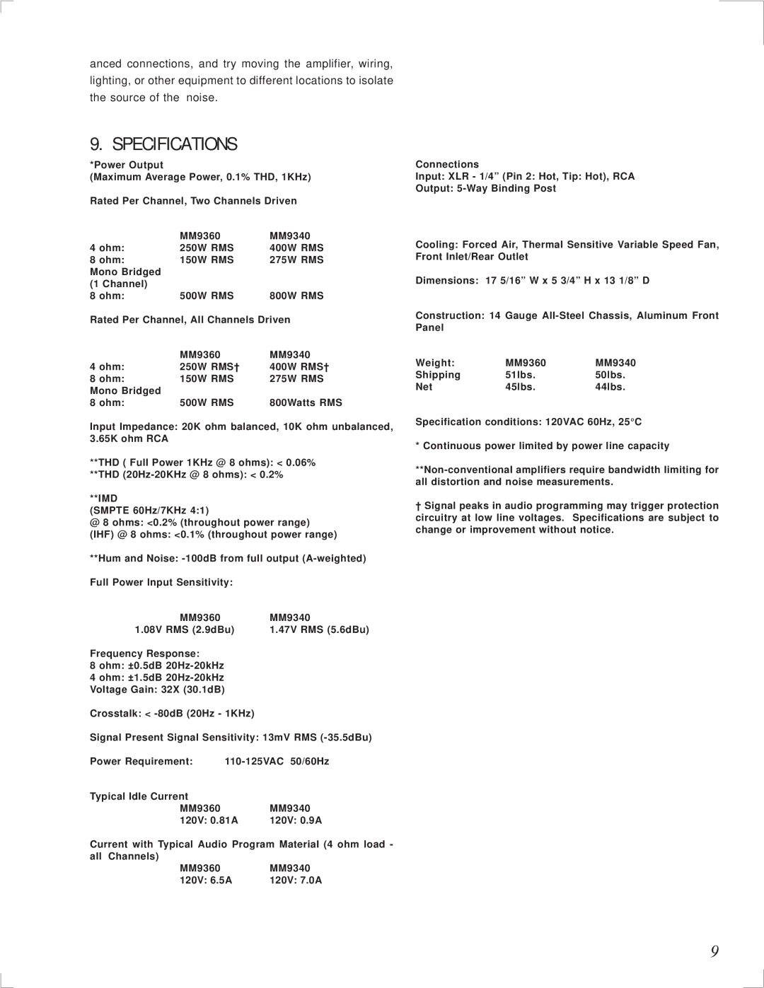 Marantz MM9360 manual Specifications, Imd 