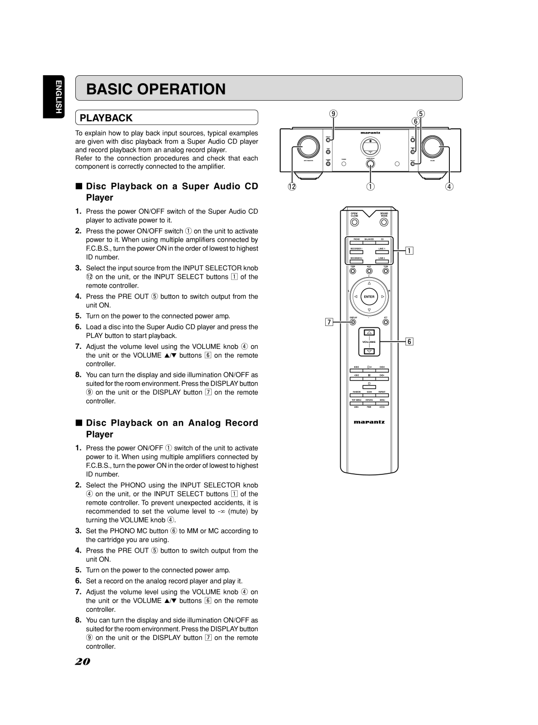 Marantz Model SC-11S1 manual Basic Operation, Disc Playback on a Super Audio CD Player 