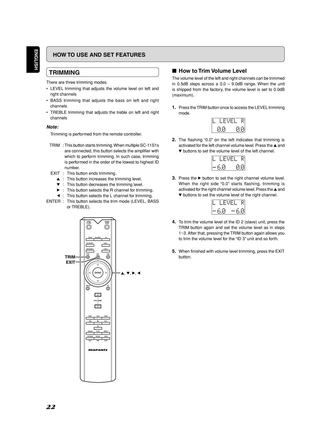 Marantz Model SC-11S1 manual Trimming, How to Trim Volume Level 