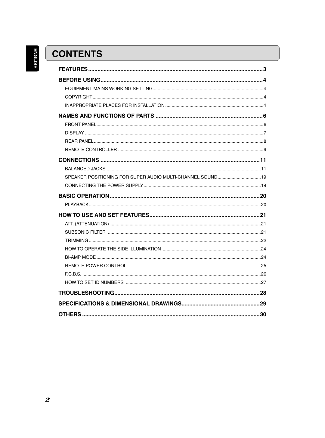 Marantz Model SC-11S1 manual Contents 