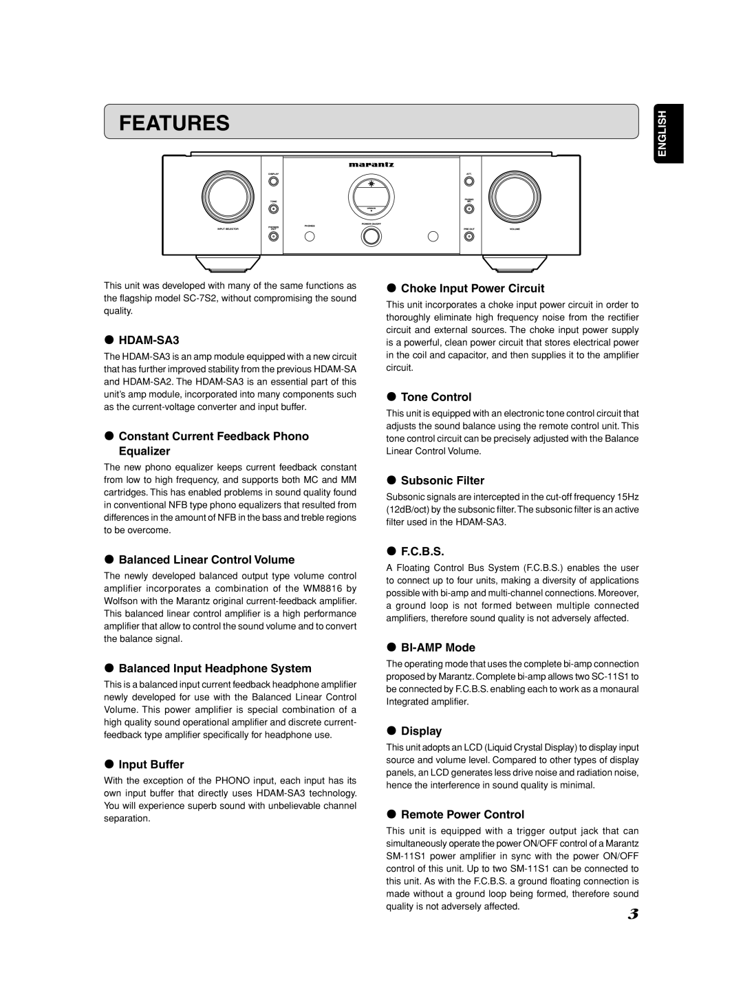 Marantz Model SC-11S1 manual Features 