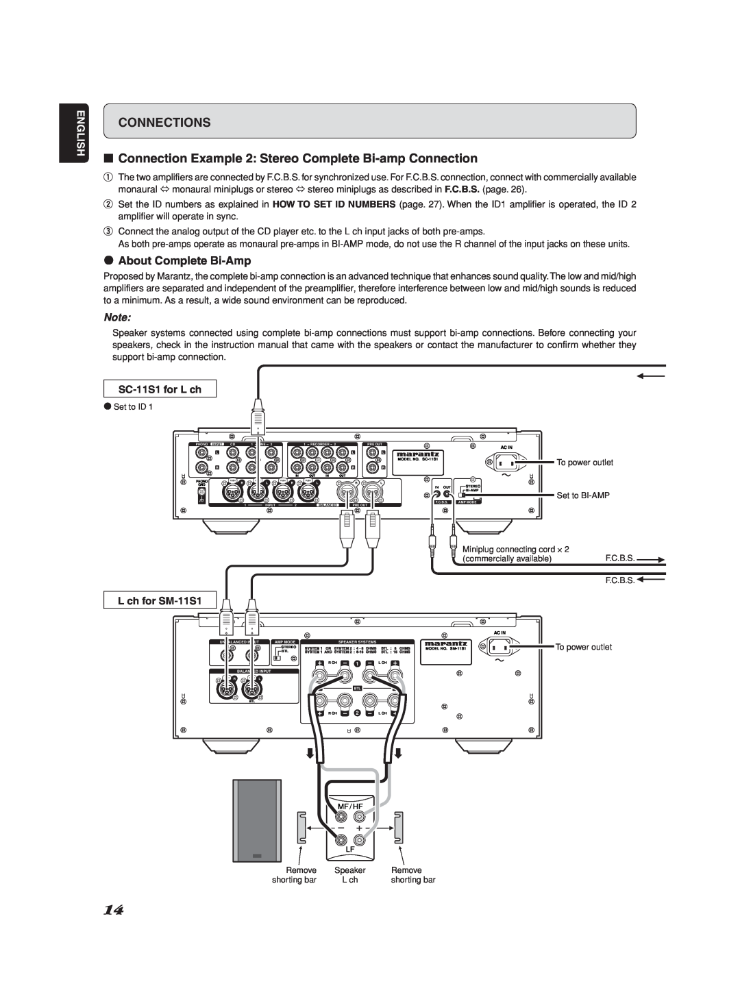Marantz Model SC-11S1 manual Connections, ¶About Complete Bi-Amp, English 