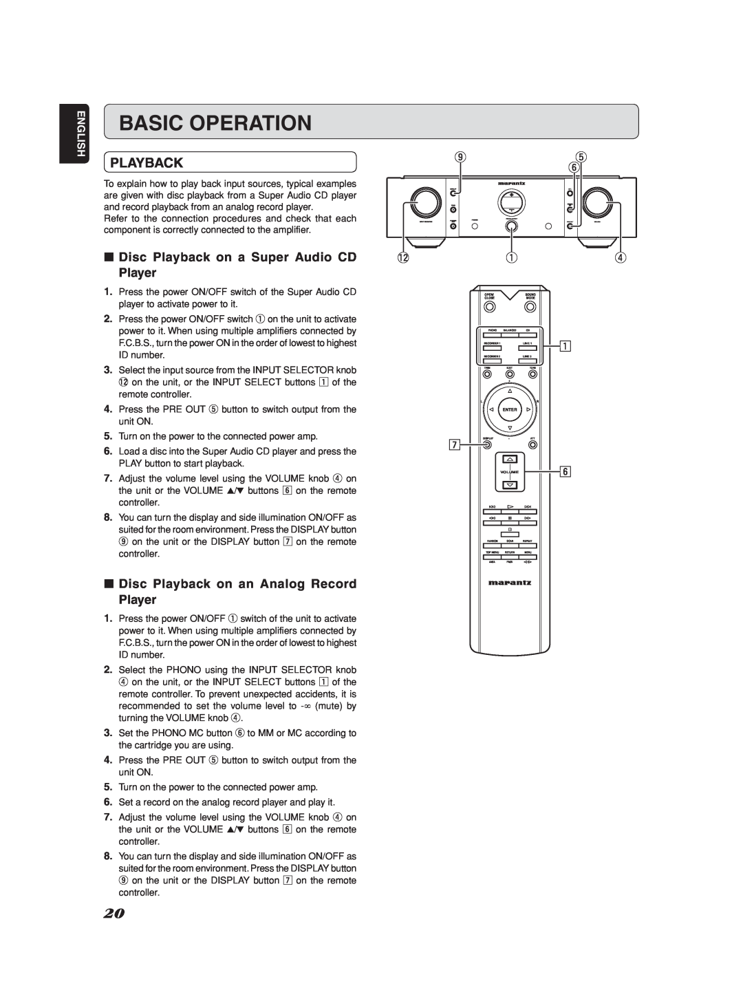 Marantz Model SC-11S1 manual Basic Operation, Playback, English 