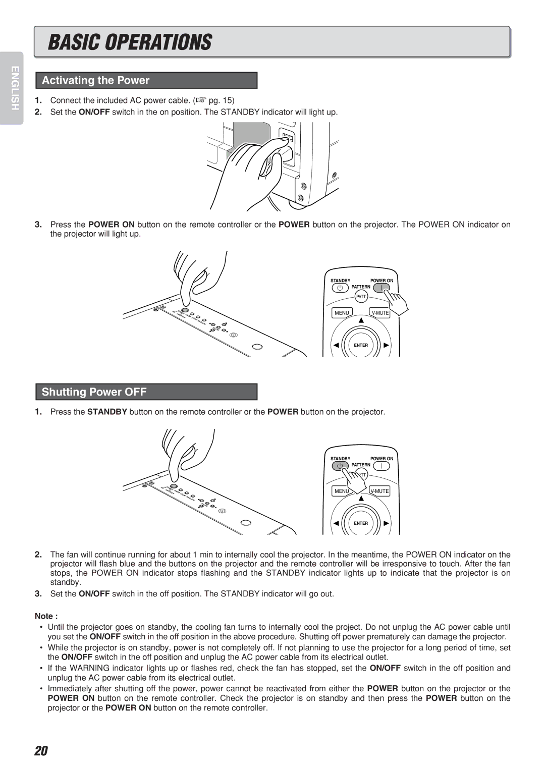 Marantz Model VP-10S1 manual Basic Operations, Shutting Power OFF 