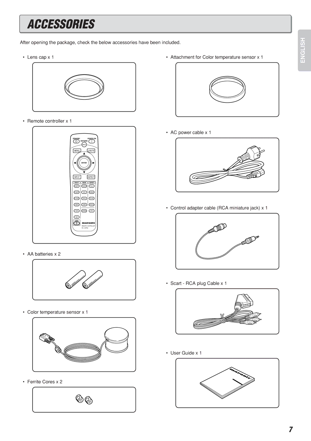 Marantz Model VP-10S1 manual Accessories 