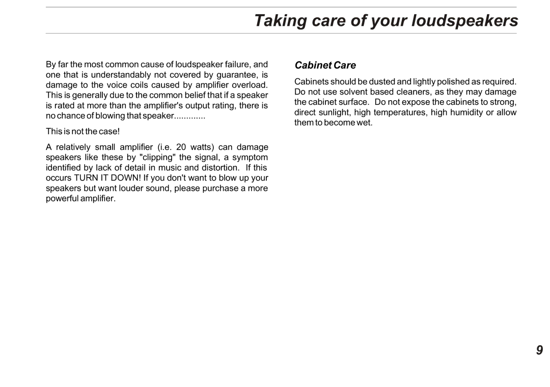 Marantz MS308 owner manual Taking care of your loudspeakers, Cabinet Care 