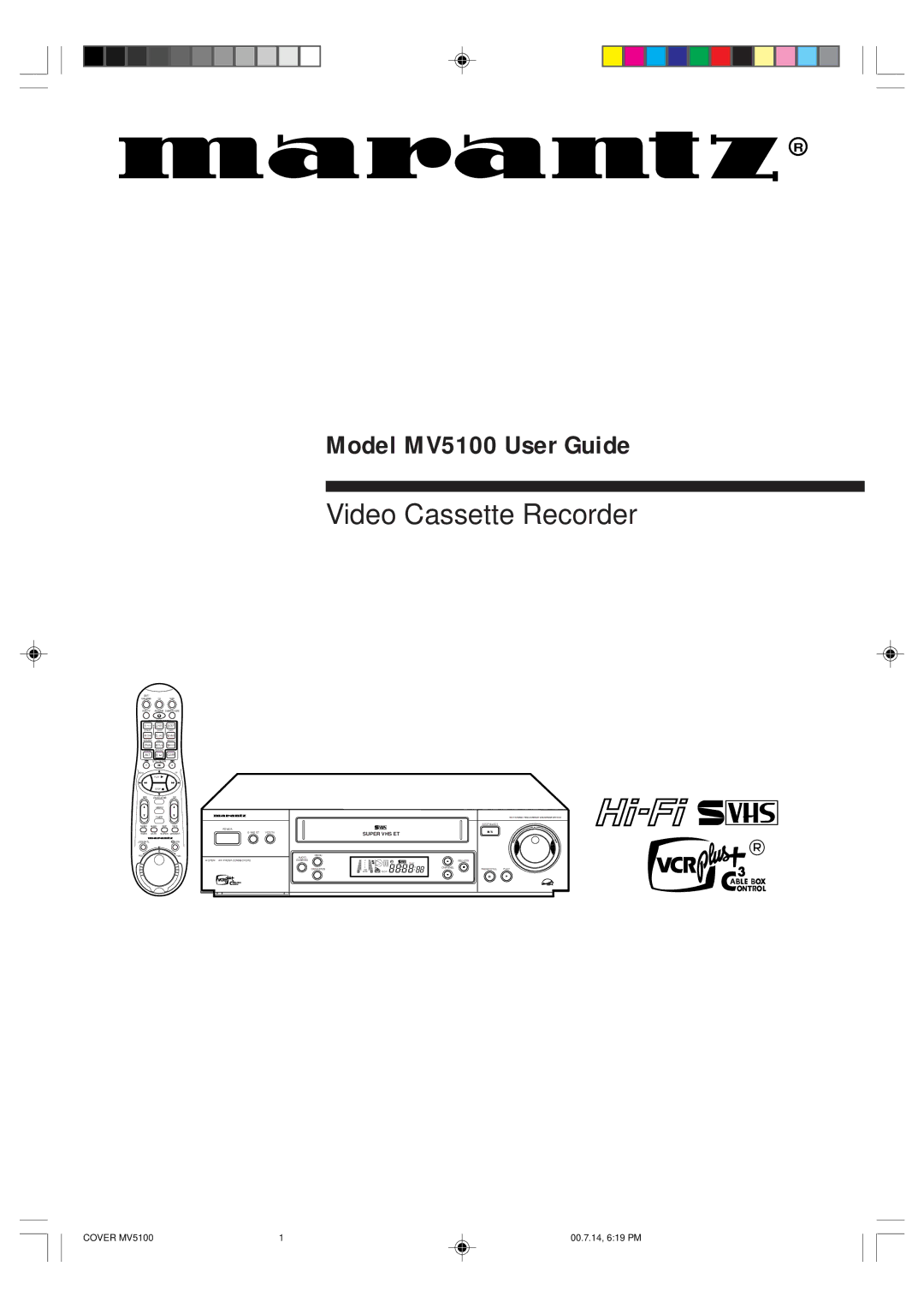 Marantz manual Model MV5100 User Guide 