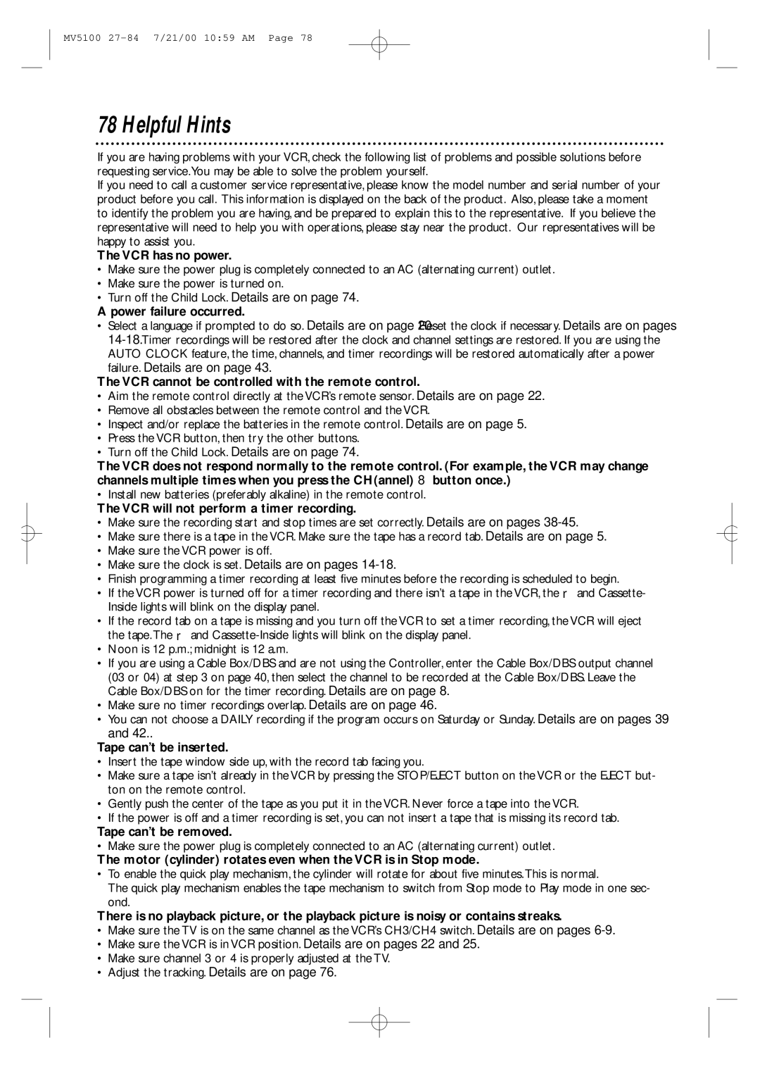 Marantz MV5100 manual Helpful Hints 