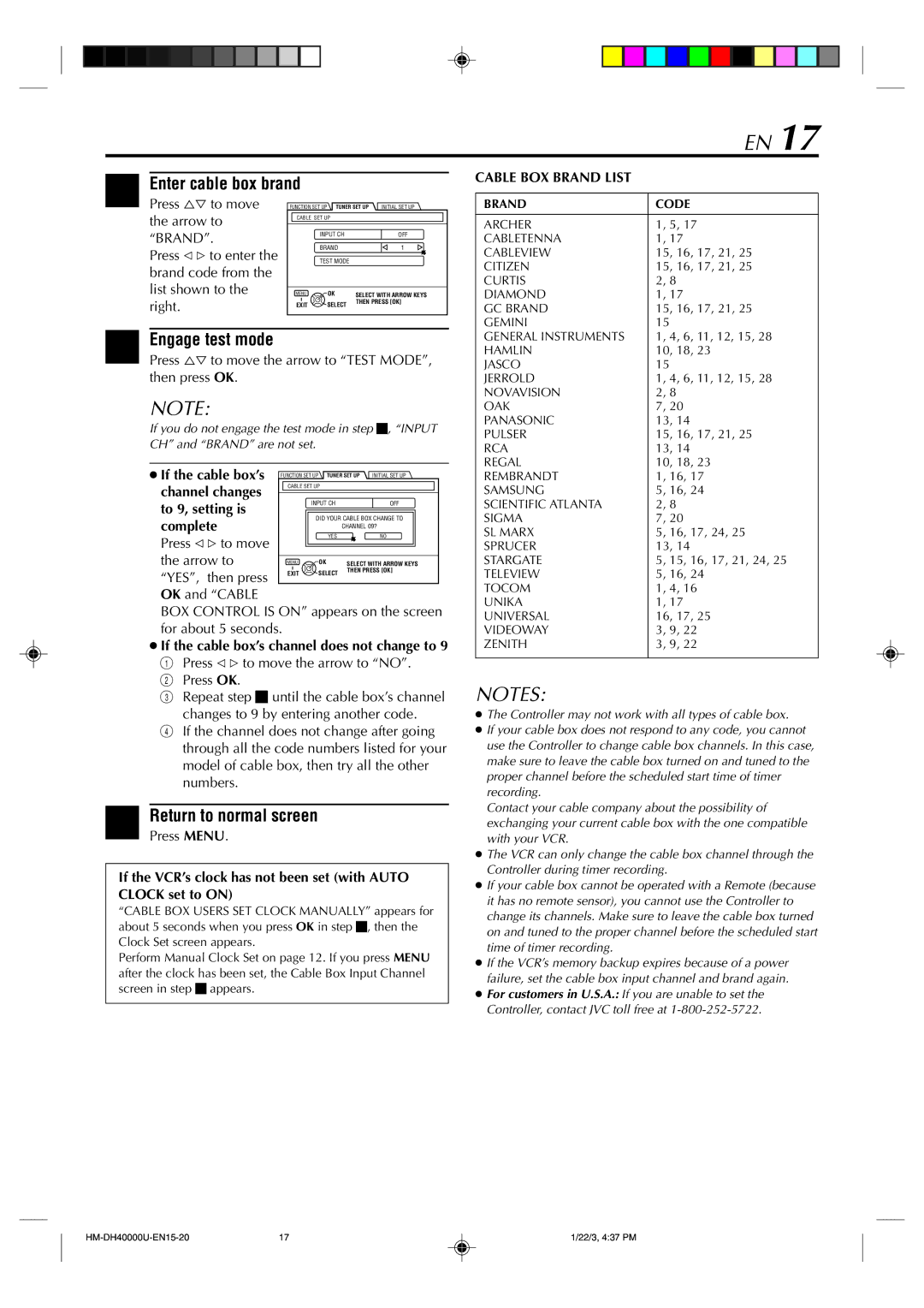 Marantz MV8300_U1B manual Enter cable box brand, Engage test mode 