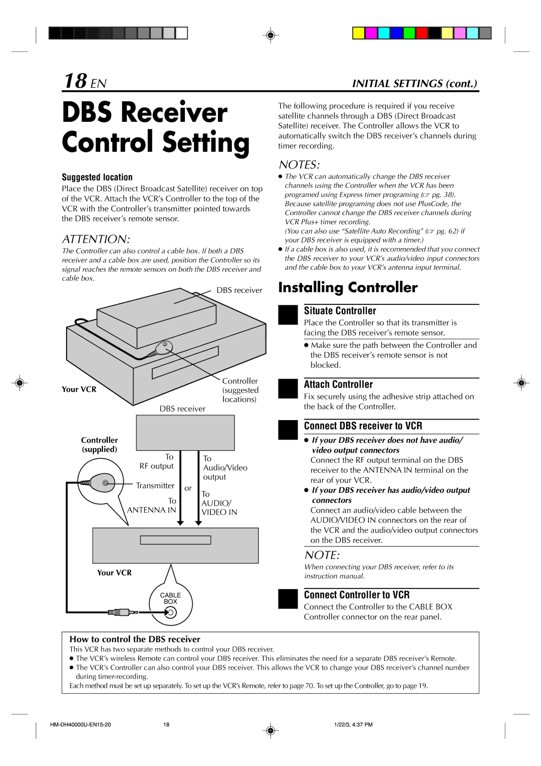 Marantz MV8300_U1B manual 18 EN, Connect DBS receiver to VCR, How to control the DBS receiver, Antenna Video 