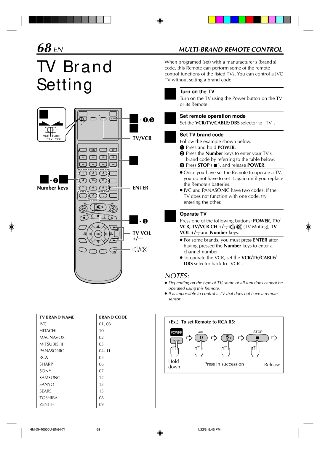 Marantz MV8300_U1B manual TV Brand Setting, 68 EN 