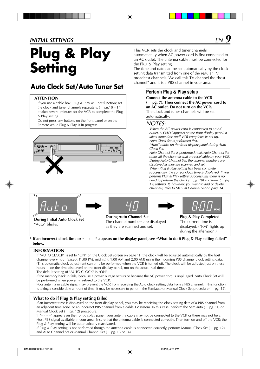 Marantz MV8300_U1B Plug & Play Setting, Perform Plug & Play setup, Information, What to do if Plug & Play setting failed 