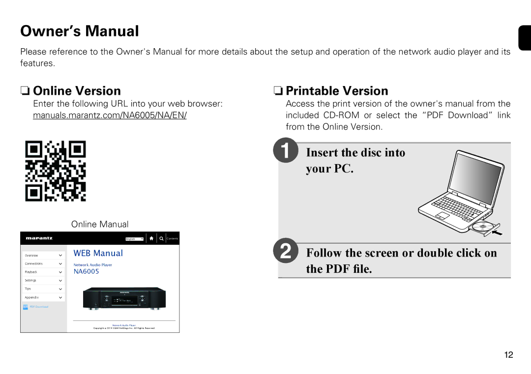 Marantz NA6005 quick start NnOnline Version, NnPrintable Version 