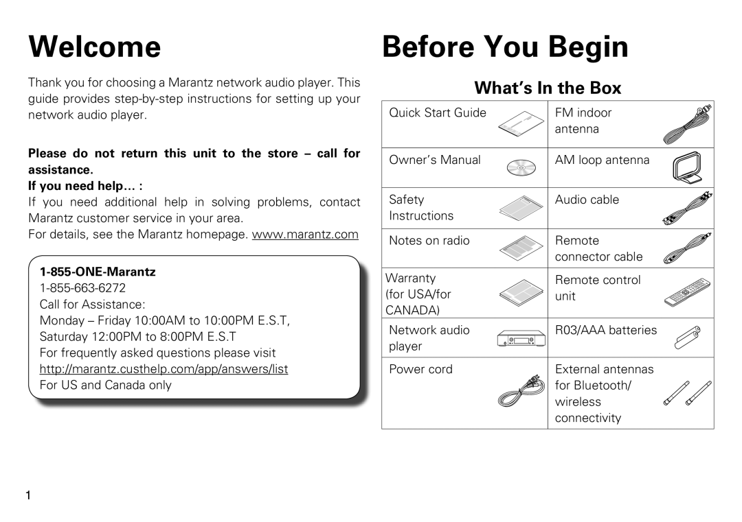 Marantz NA6005 quick start Welcome, What’s In the Box 