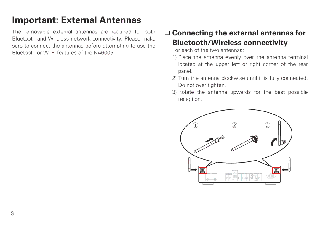 Marantz NA6005 quick start Important External Antennas 