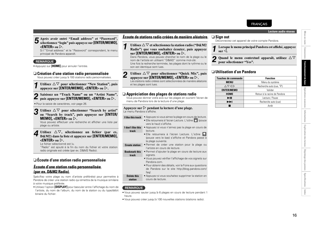 Marantz NA7004 manual NCréation d’une station radio personnalisée, NAppréciation des plages de stations radio, NSign out 