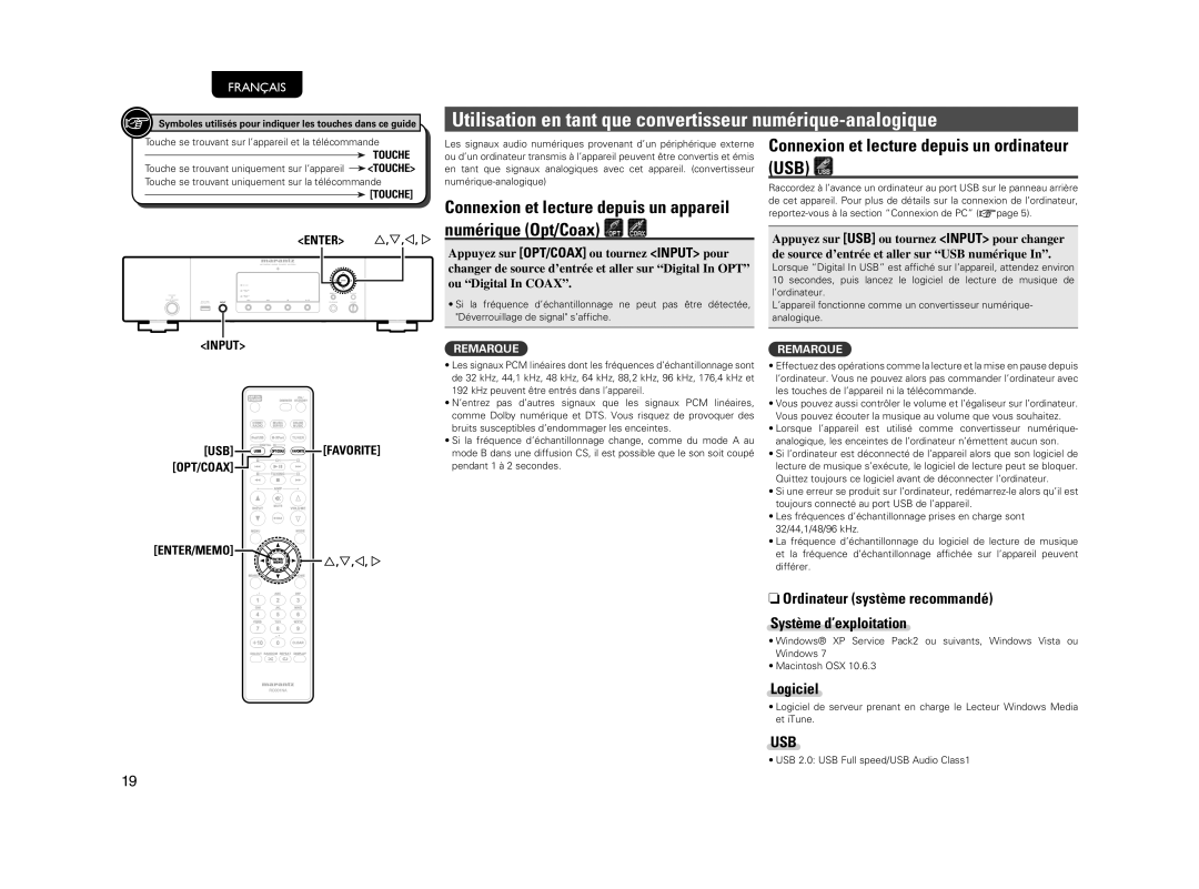 Marantz NA7004 Utilisation en tant que convertisseur numérique-analogique, Connexion et lecture depuis un ordinateur USB 