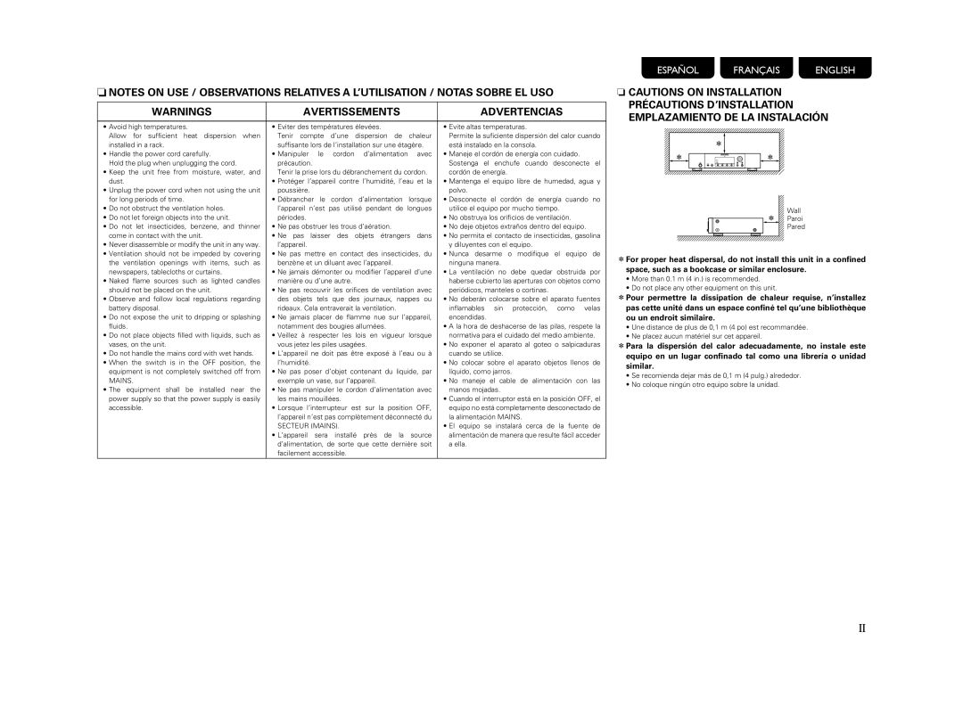 Marantz NA7004 manual Avertissements Advertencias 