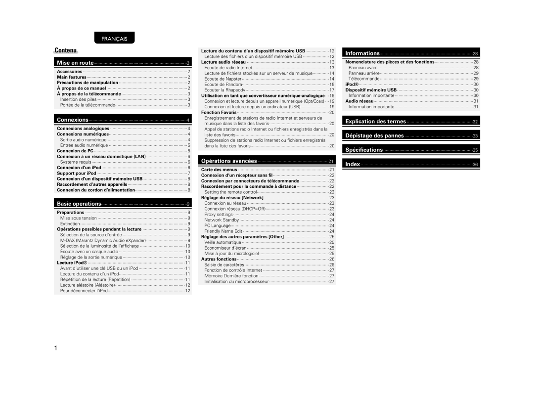 Marantz NA7004 manual Contenu 