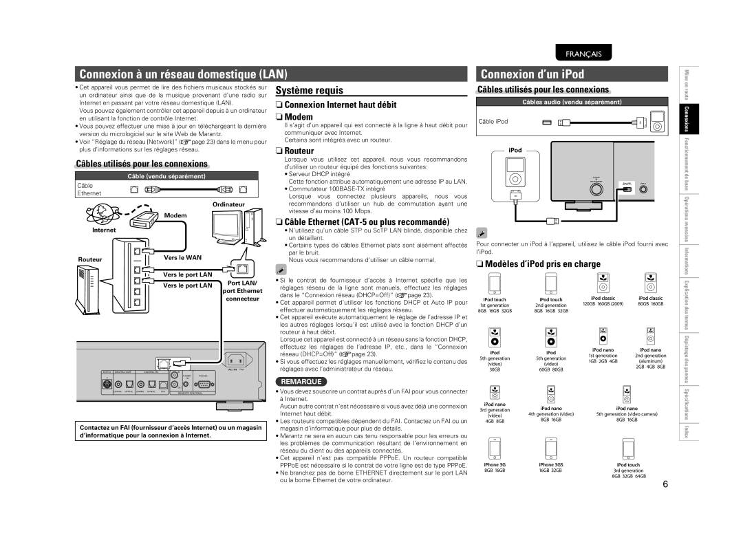 Marantz NA7004 manual Connexion à un réseau domestique LAN, Connexion d’un iPod, Système requis 