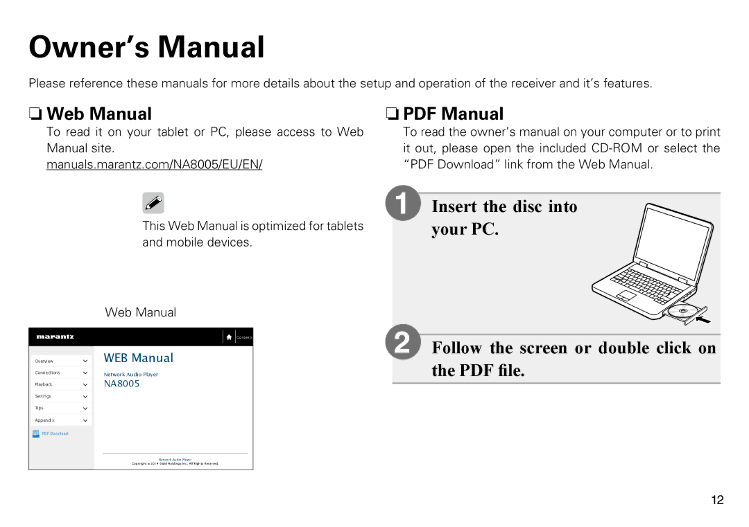 Marantz NA8005 quick start NnWeb Manual 