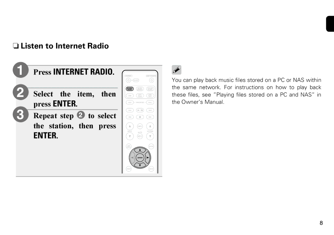 Marantz NA8005 quick start NnListen to Internet Radio 