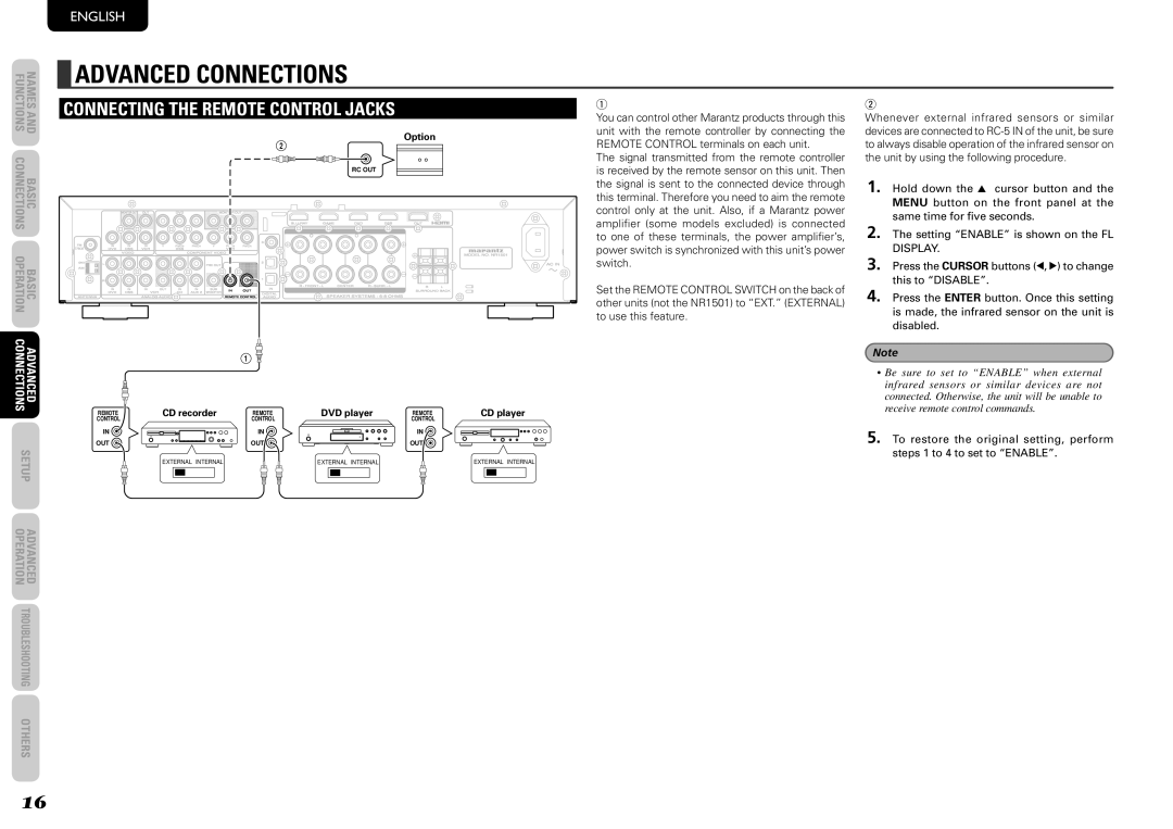 Marantz NR1501 manual Advanced Connections, Connecting the Remote Control Jacks 