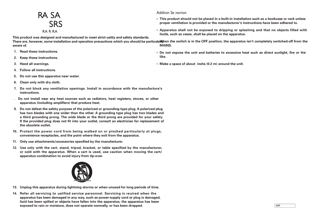 Marantz NR1501 manual Important Safety Instructions 